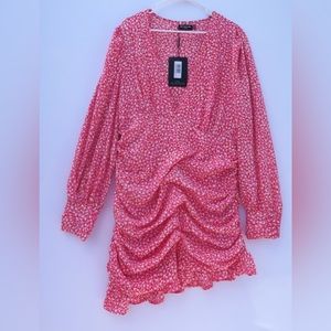 53. PrettyLittleThing Dress | Size 14 | Pink leopard ruched plunge front dress